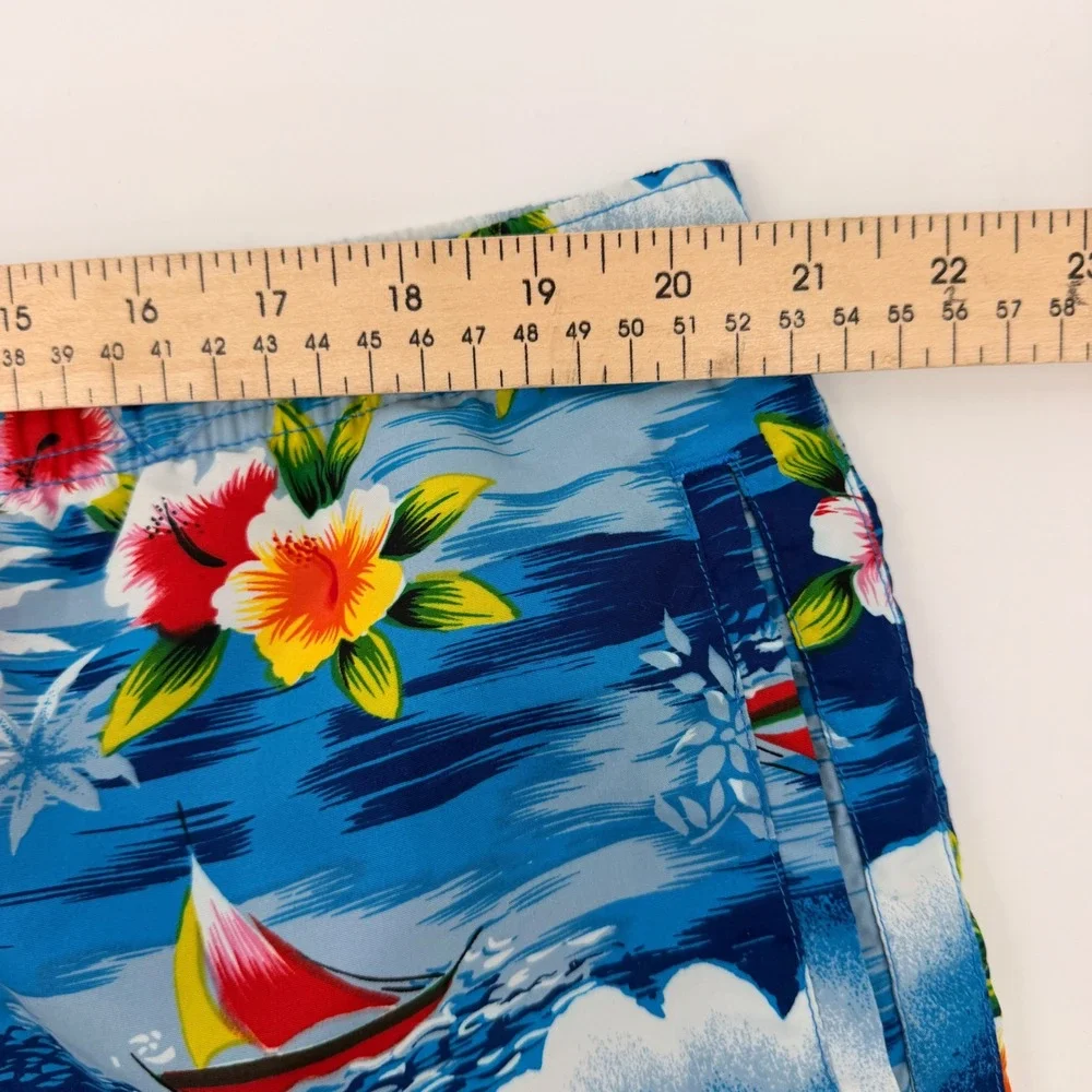 Polo Sport Swim Trunks Men XL Blue Tropical Sailboat Floral Mesh Lined 6